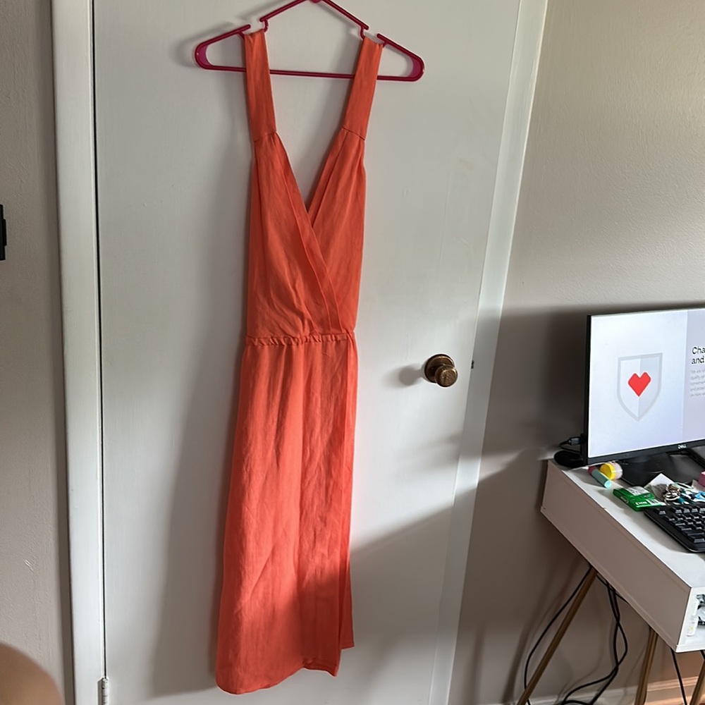 Tracy Reese coral halter linen blend dress NWT